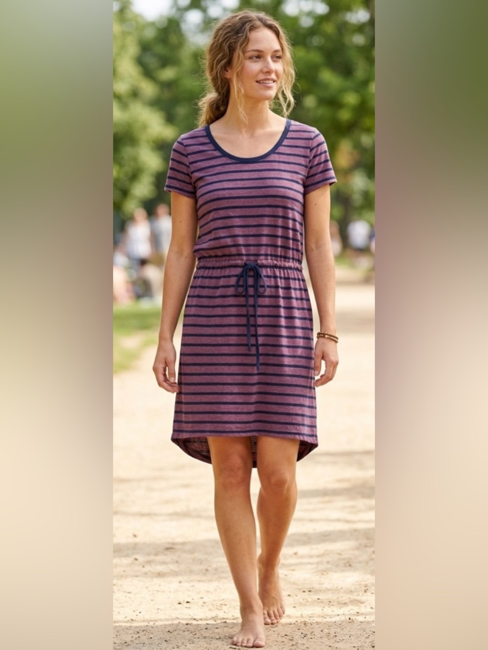 Olive & Oak Navy and Pink Striped Dress Casual Spring Summer Beachy Cotton